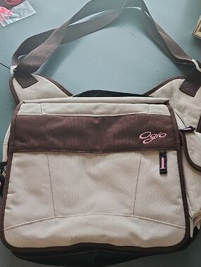 Ogio Beige/ Brown Messenger Bag/ Pink Logo. Good Clean Condition crossbody.